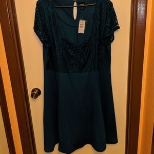 Torrid Sz 3 Teal Skater Dress with Lace